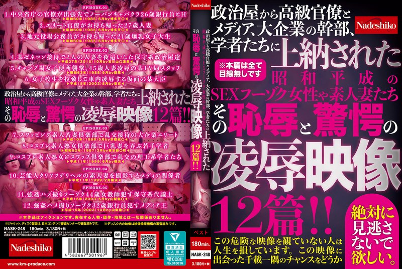 政治屋から高級官僚とメディア、大企業の幹部、学者たちに上納された昭和平成のSEXフーゾク女性や素人妻たち その恥辱と驚愕の凌●映像12篇!!nask00248